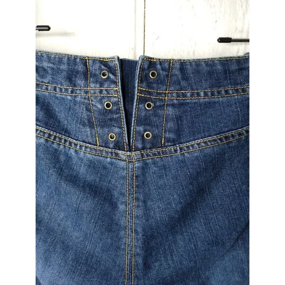 Abercrombie & Fitch Women’s Sz 6 Blue Jeans Mid Rise Wide Leg Vtg Metal Buttons - Picture 4 of 7